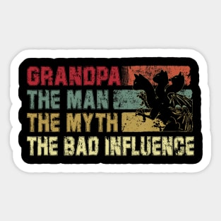 Mens Grandpa the Man the Myth the Bad Influence Vintage Cat Father's Day Gift Dad Sticker